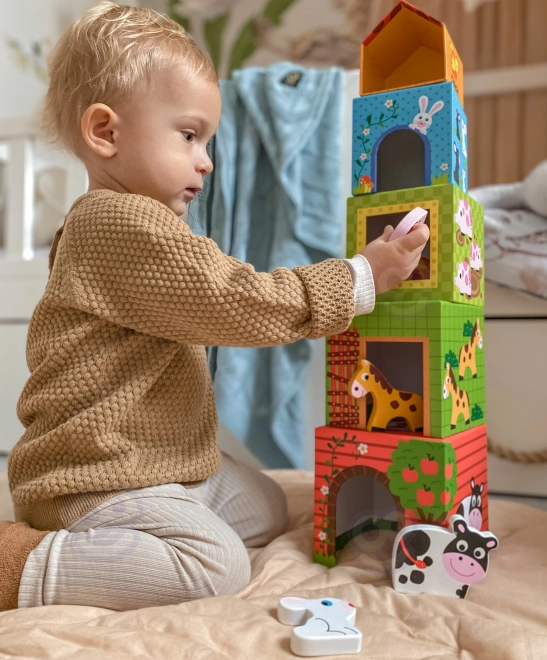 Woopie zelená skládanka farma s kostkami a figurkami