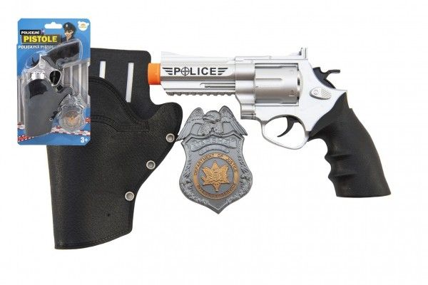 Policejní pistole klapací 20 cm v pouzdru  s odznakem plast na kartě
