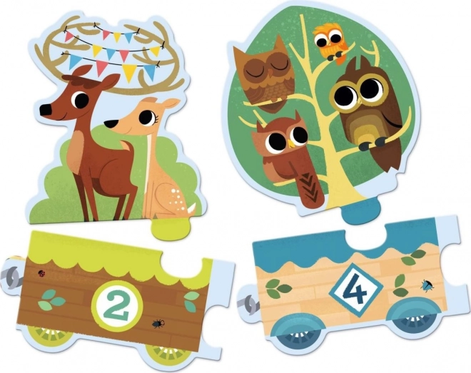 DJECO Puzzle Vlak se zvířátky a čísly 20 dílků