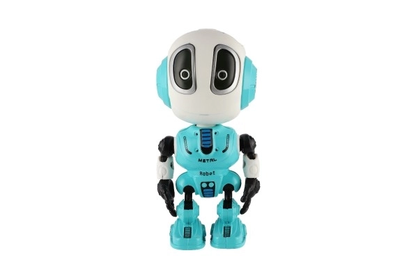 Robot ECHO opakující věty kovový 12cm modrý na baterie se zvukem se světlem v krabičce 10,5x15x5,5cm