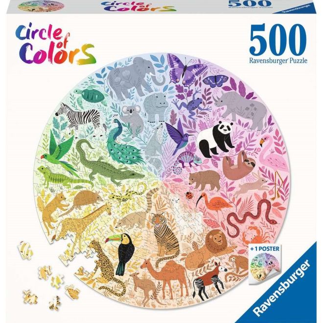RAVENSBURGER Kulaté puzzle Kruh barev: Zvířata 500 dílků