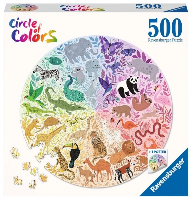 RAVENSBURGER Kulaté puzzle Kruh barev: Zvířata 500 dílků