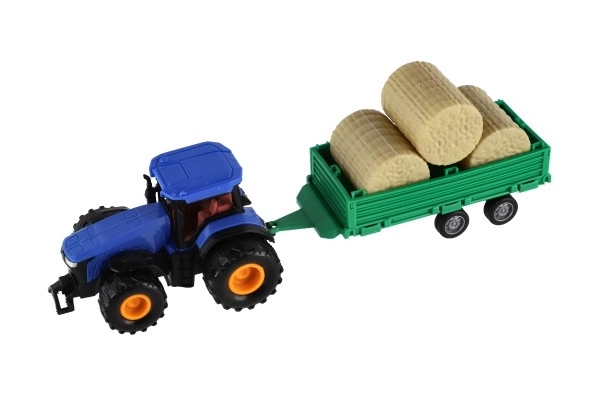 Traktor s vlekem s balíkama plast 30cm na setrvačník 3 barvy v krabici 33x12x9cm