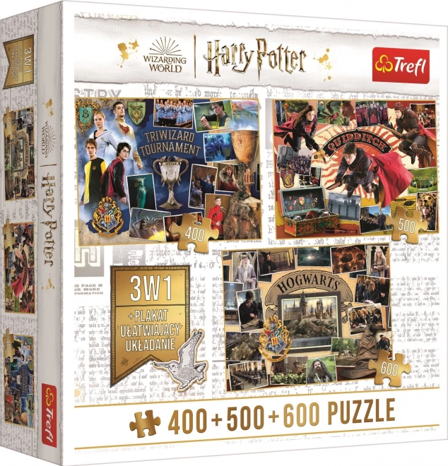 TREFL Puzzle Harry Potter: Turnaj tří kouzelníků, Famfrpál a Bradavice 400 + 500 + 600 dílků