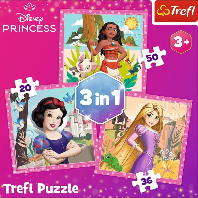 TREFL Puzzle Disney princezny: Vaina, Locika a Sněhurka 3v1 (20,36,50 dílků)