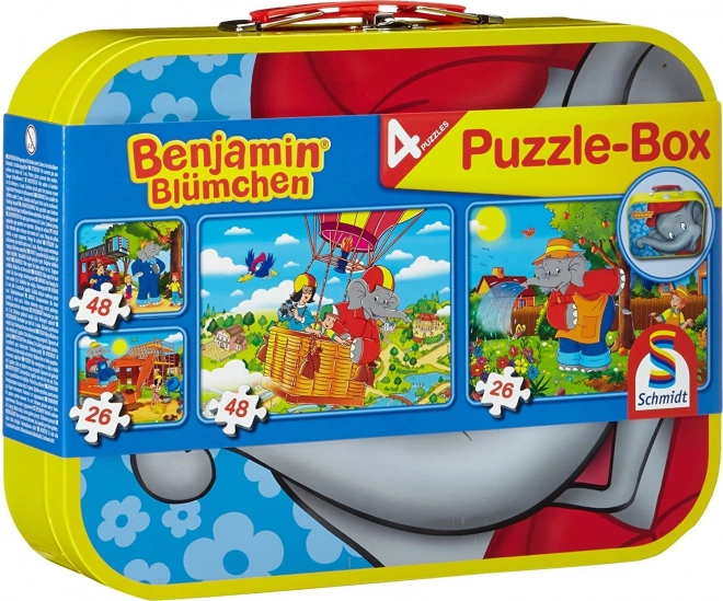 SCHMIDT Puzzle Benjamin Kvítko 4v1 v plechovém kufříku (26,26,48,48 dílků)