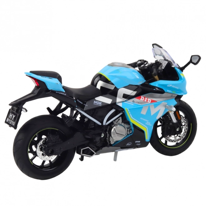 Sportovní motocykl kovový modrý 1:12
