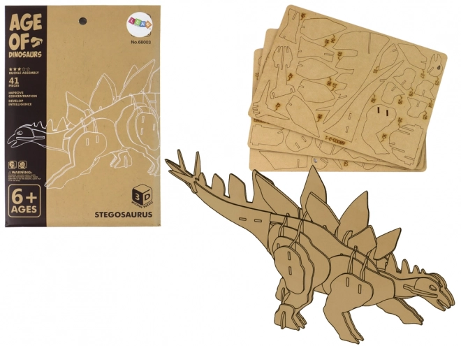 3D dřevěné prostorové puzzle Stegosaurus Vzdělávací skládání 41 dílků