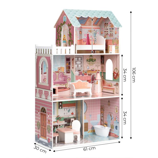 Velký domeček pro panenky Barbie se sadou nábytku ECOTOYS