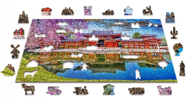 WOODEN CITY Dřevěné puzzle Chrám Byodo-in, Kjóto, Japonsko 2v1, 505 dílků EKO