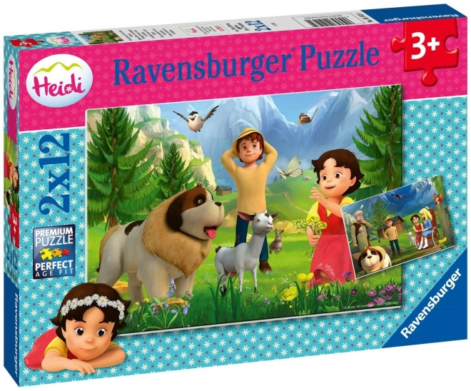 RAVENSBURGER Puzzle Heidi: Společný čas na horách 2x12 dílků