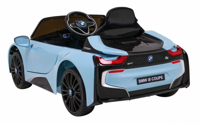 BMW I8 Lift Battery Car Blue + dálkové ovládání + pomalý start + 3bodové pásy + MP3 USB + LED dioda