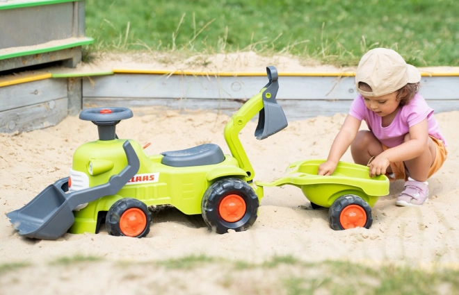 Jezdicí traktor Claas s přívěsem, nakladačem a lžící