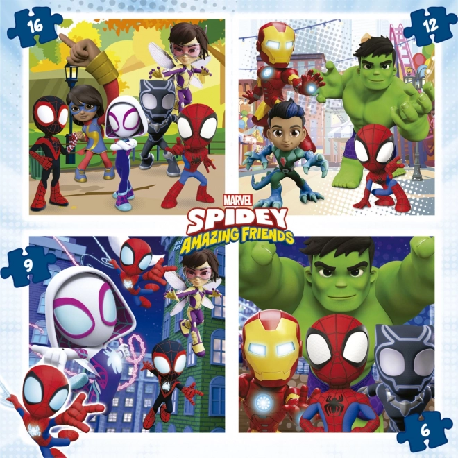 EDUCA Puzzle v kufříku Spidey a jeho úžasní přátelé 4v1 (6,9,12,16 dílků)