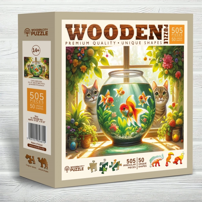 WOODEN CITY Dřevěné puzzle Kočky a rybičky 505 dílků