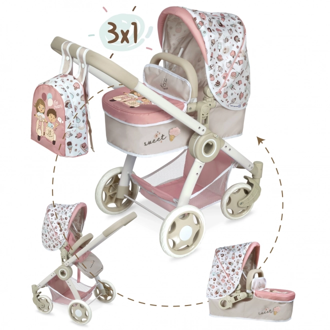 Skládací kočárek s batůžkem pro panenky 3v1 DeCuevas 80548 Sweet 2022 - 70 cm