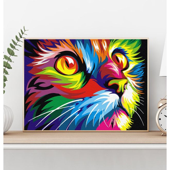 Malování podle čísel Duhová kočka 40x50 plátno + barvy + štětce