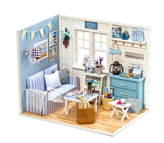 Domeček pro panenky - obývací pokoj modrý