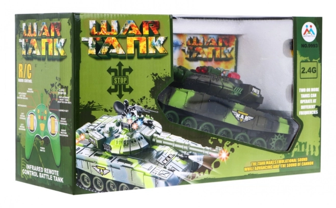 Tank na dálkové ovládání + interaktivní efekty + odpalování + dálkové ovládání – Zelený