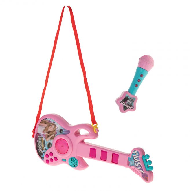 Dětská elektrická kytara s mikrofonem - růžová
