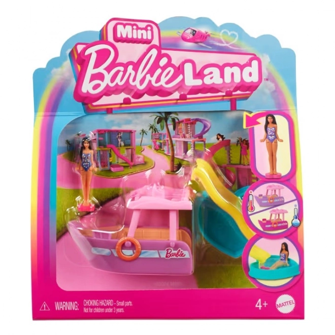 Pojízdný Mini BarbieLand set s panenkou a lodí