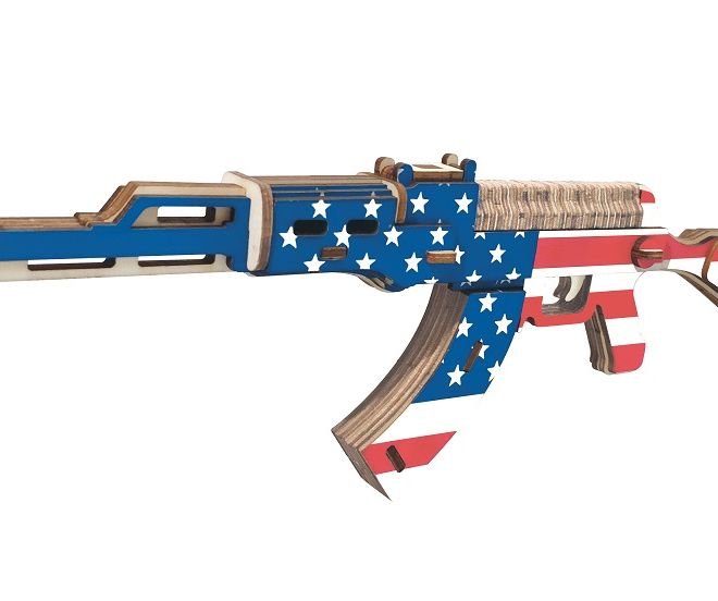 Woodcraft Dřevěné 3D puzzle Samopal AK47 v barvách Americké vlajky