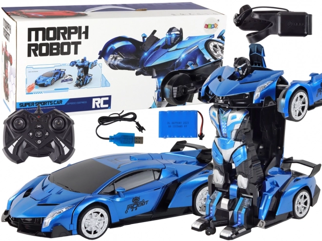 Robotické auto transformace R/C 1:10 Modré ovládání gesty