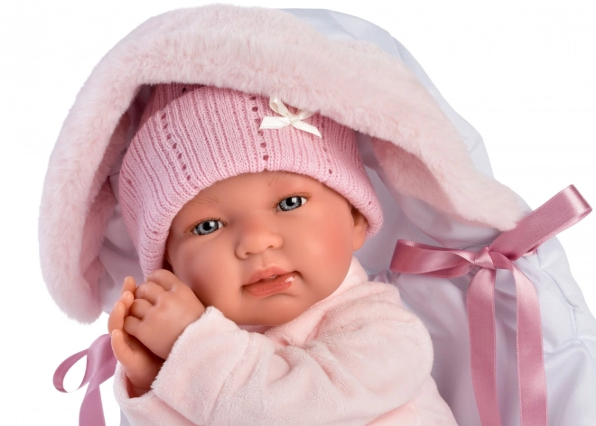 Llorens 84452 NEW BORN - realistická panenka miminko se zvuky a měkkým látkovým tělem - 44 cm