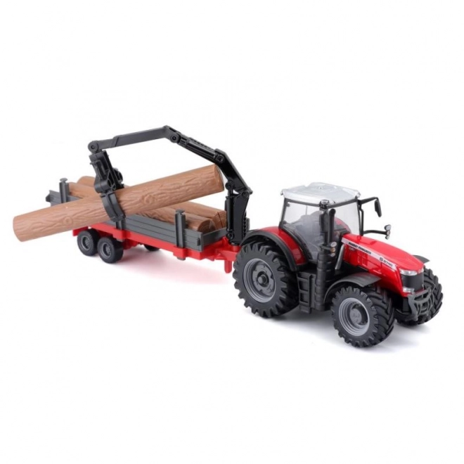 Bburago 10cm Farm Traktor na setrvačník s vlečkou Massey Ferguson 8740S