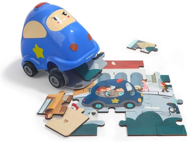 TOP BRIGHT Dřevěné puzzle s hračkou: Policejní auto 24 dílků