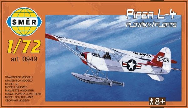Model Piper L-4 plováky 1:72 14,7x9,3cm v krabici 25x14,5x4,5cm