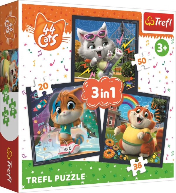 TREFL Puzzle 44 koček: Seznamte se s kočkami 3v1 (20,36,50 dílků)