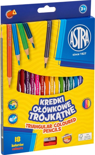 ASTRA Pastelky trojboké 18ks s ořezávátkem