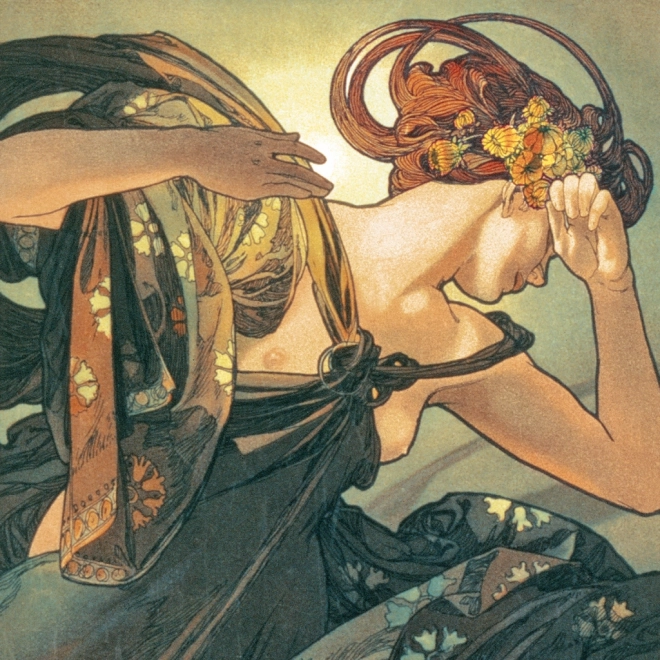 Poznámkový kalendář Alfons Mucha 2025, 30 × 30 cm