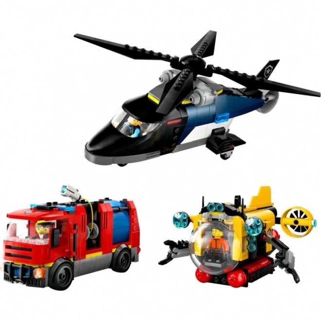 Lego City helikoptéra, hasičského auta a ponorky