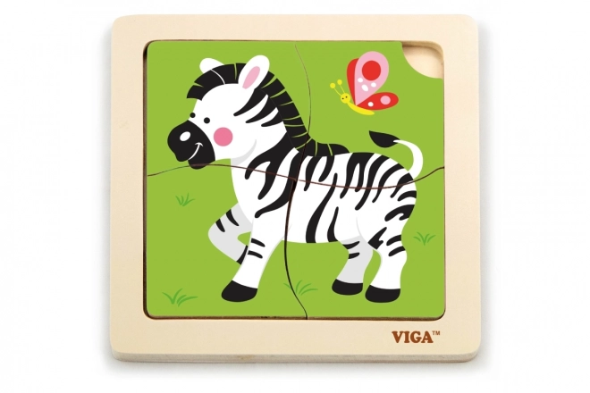 Dřevěné puzzle 4 dílky- zebra