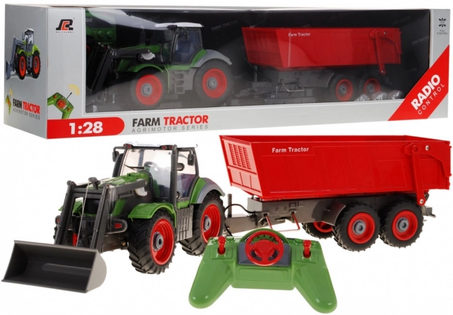 Traktor s bagrem a přívěsem pro děti 3+ Dálkově ovládaný + pohyblivé části Zeleno-červený