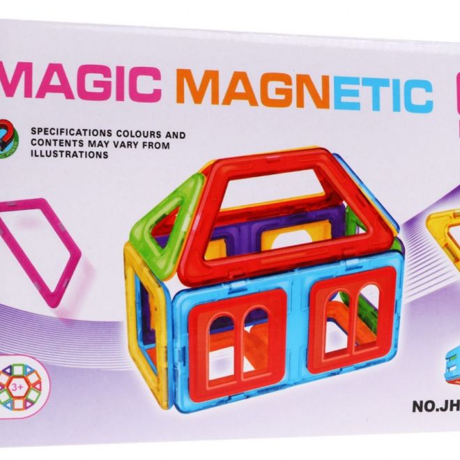 Mini sada magnetických kostek pro děti 3+ Barevné dílky 13 ks. + Stavební šablona