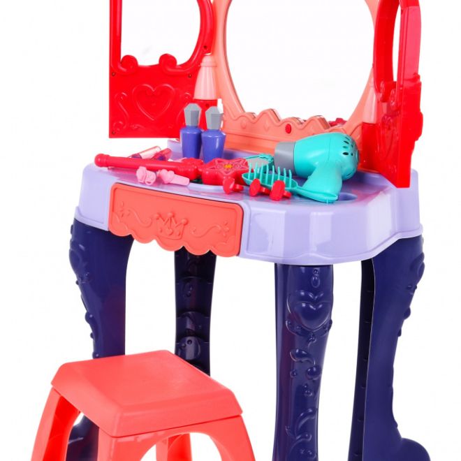 Interaktivní toaletní stolek pro dívky s kouzelnickou hůlkou + otevírací zrcadlo + vysoušeč + příslušenství - 28 dílů