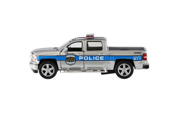 Auto Kinsmart Chevrolet 2014 Silverado Policie/Hasič kov/plast 13cm na zpětné nat. 2 barvy 12ks box