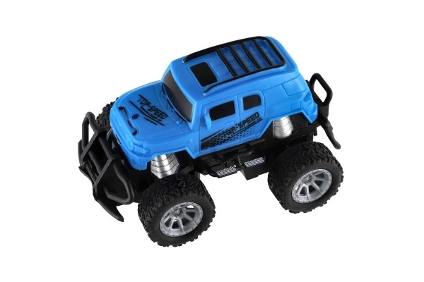 Auto RC mini truck plast 12cm 27MHz na baterie se světlem modré v krabici 18x11,5x10cm