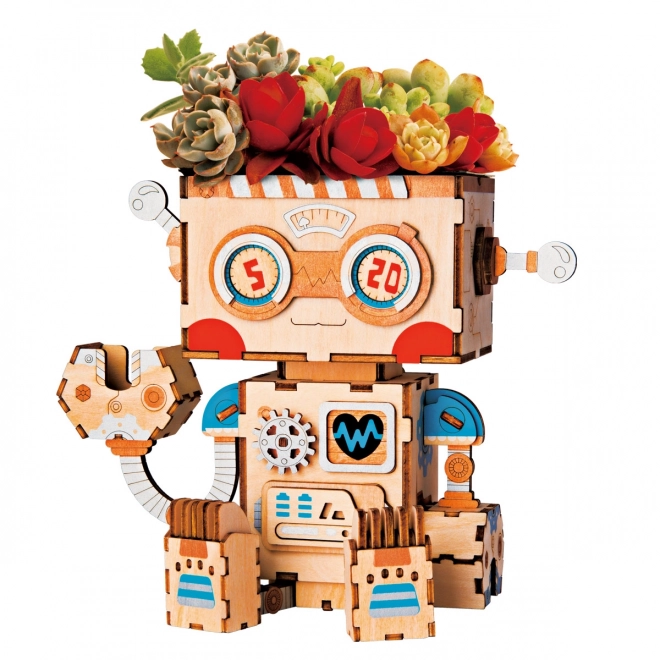 RoboTime dřevěné 3D puzzle Květináč robůtek