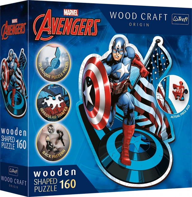 TREFL Wood Craft Origin puzzle Neohrožený Kapitán Amerika 160 dílků