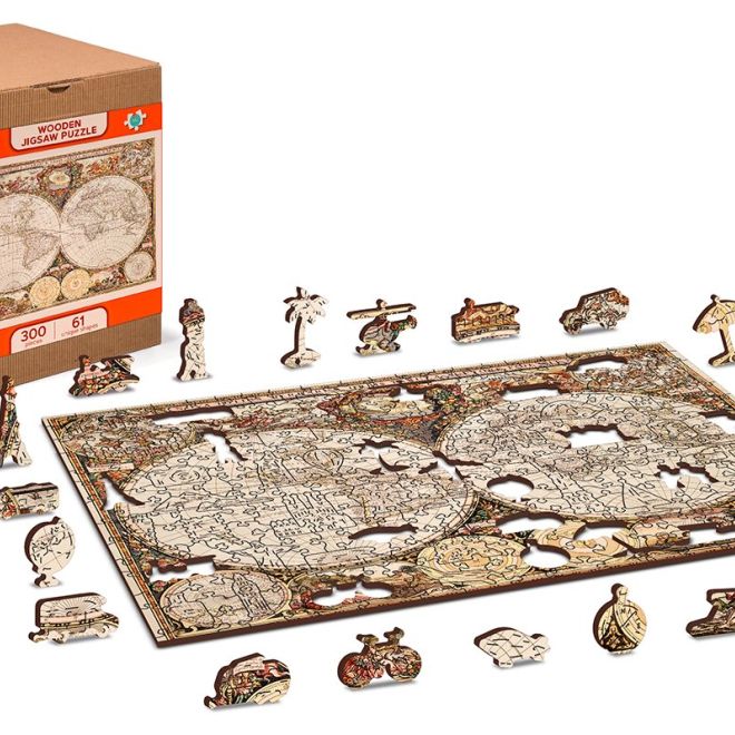 Wooden City Dřevěné puzzle Antická mapa světa 2v1, 75 dílků EKO