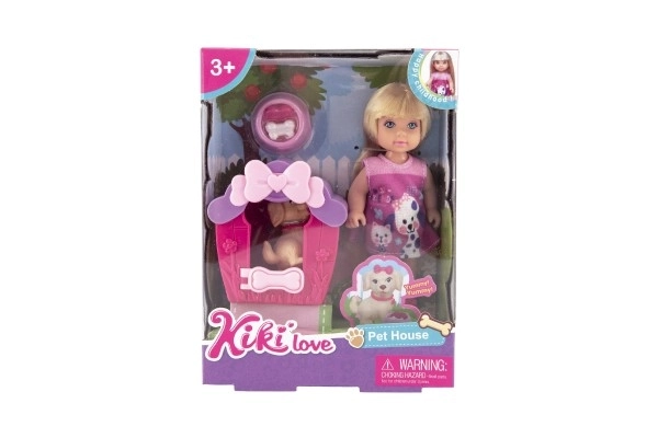 Panenka Kiki Anlily kloubová plast 12cm s mazlíčkem v boudě v krabičce 12x16x6cm