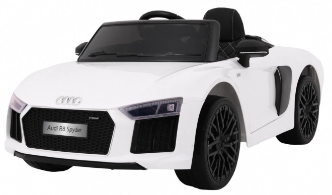 Audi R8 Spyder Baterie Bílá + Dálkové ovládání + EVA + Pomalý start + Rádio MP3 + LED dioda