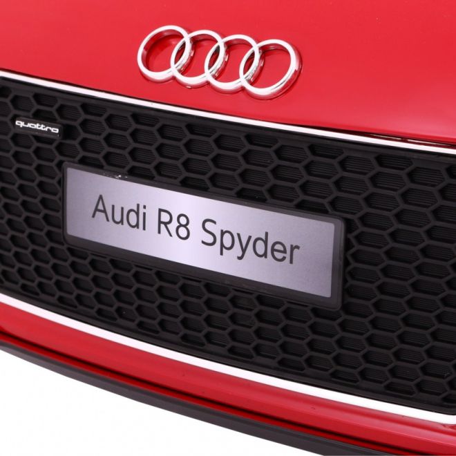 Audi R8 Spyder baterie Červená + Dálkové ovládání + EVA + Pomalý start + Rádio MP3 + LED dioda
