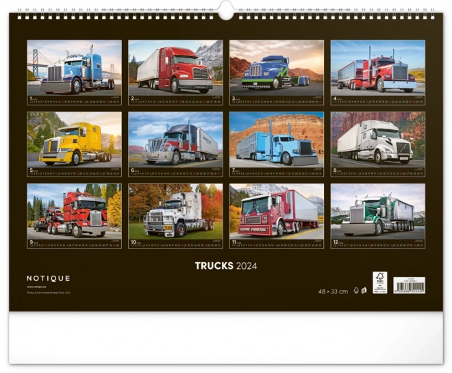 Nástěnný kalendář Trucks 2024, 48 × 33 cm