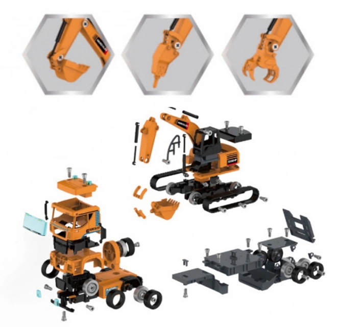 Otočná stavební vozidla + nákladní auto + bagr + vrtačka/šroubovák - 185 dílků