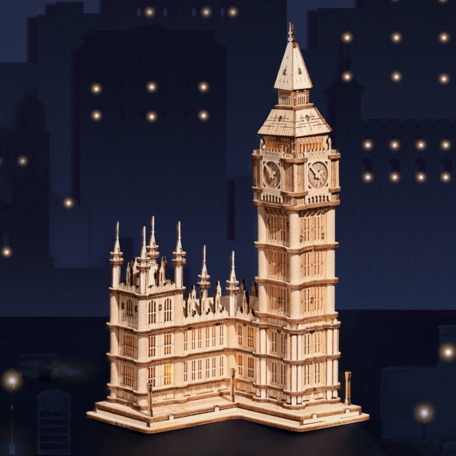 RoboTime dřevěné 3D puzzle hodinová věž Big Ben svítící